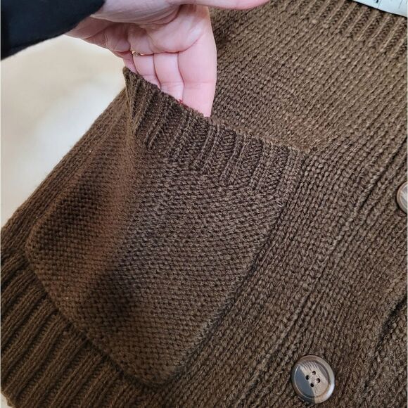 CHANEL IMAN x H&M brown fair isle nordic button up hooded cardigan sweater S - Picture 6 of 12